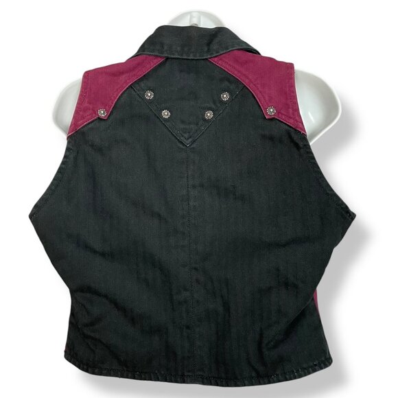 Vintage Western Ethics Jeans Vest Top Pants Country Maroon Black Women Two Tone - Picture 3 of 16